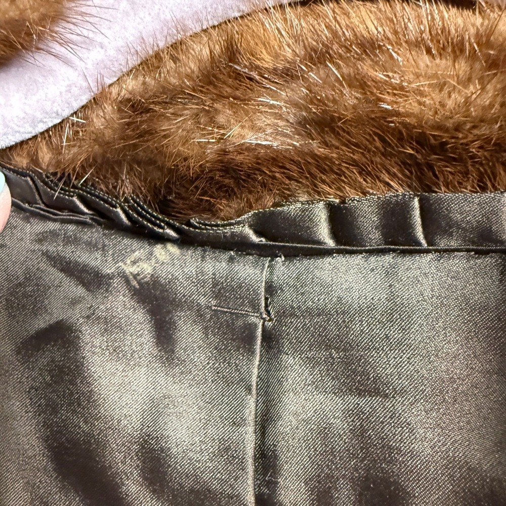 Rifken's Mink Fur Coat Women M/L Brown Vintage 50s Mid-Length Embroidered Lining - Picture 4 of 9